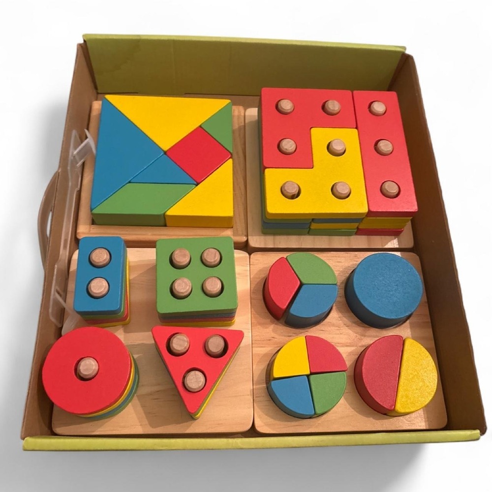 4 in 1 Wooden Shape Sorter Puzzle Board Block Number Learning Set Toddler - Picture 3 of 4